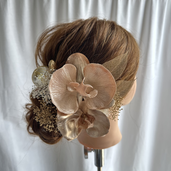 高級ベルベット胡蝶蘭の髪飾りセット 1枚目の画像