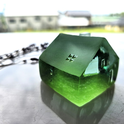 ガラスの家　置物　インテリア　グリーン 1枚目の画像