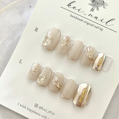 ブライダルネイル ネイルチップ アイボリー ホワイトネイル ミラー  