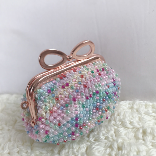 ビーズがま口☆ハンドメイド☆イヤホンケース☆ピルケース☆小銭入れ  