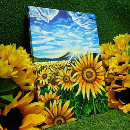 油絵 絵画【山中湖のひまわり畑】 絵画 HR 通販 15947971｜Creema