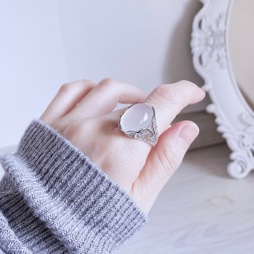 クリスマスファッション silver925 天然石 指輪 大粒 ＊ リング ホワイトカルセドニー その他