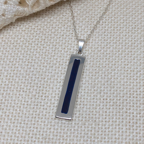 silver×七宝】細長い シルバーネックレス (Prussian Blue