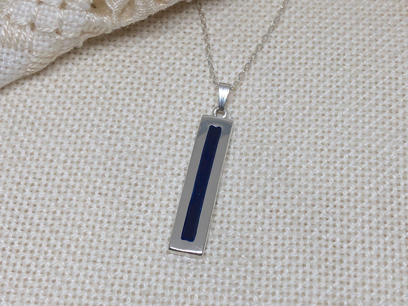silver×七宝】細長い シルバーネックレス (Prussian Blue) ネックレス