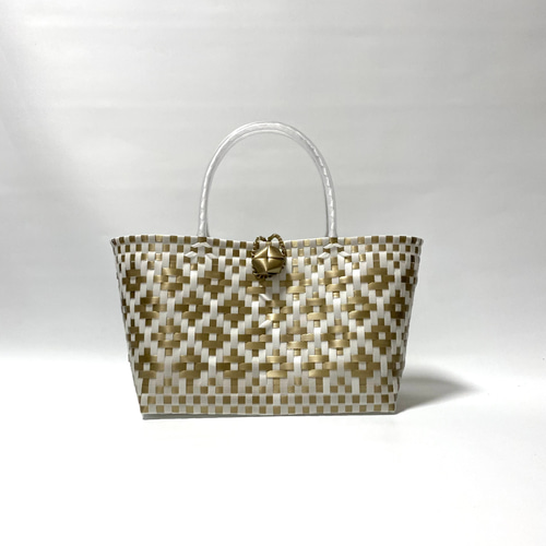 特別セール➖即納可能➖プラかごバッグ☆ホワイトxベージュゴールド