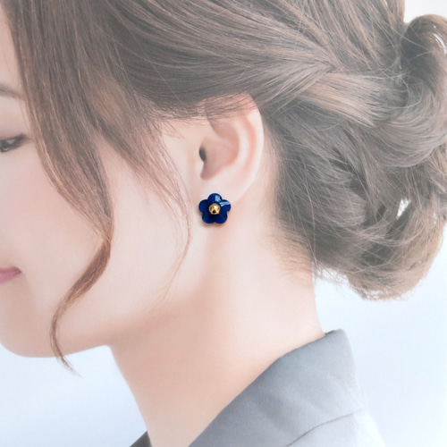 ※おはな/SWAROVSKI/まとめ売り/ピアス/ブルー/黄色い花 小さなお花ピアス・イヤリング✾ブルー】 ピアス（スタッド・一