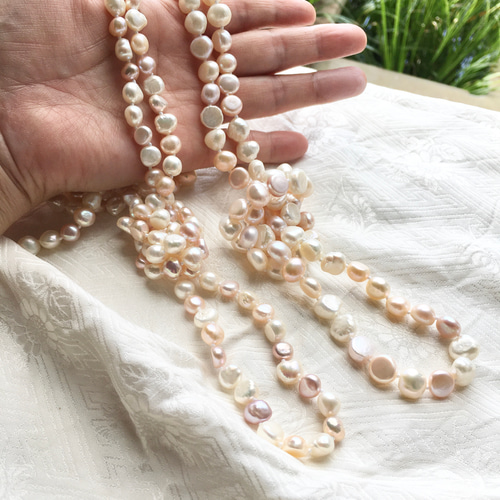 412 彩雲のような【120㌢オールノット ネックレス】パステル 本真珠  