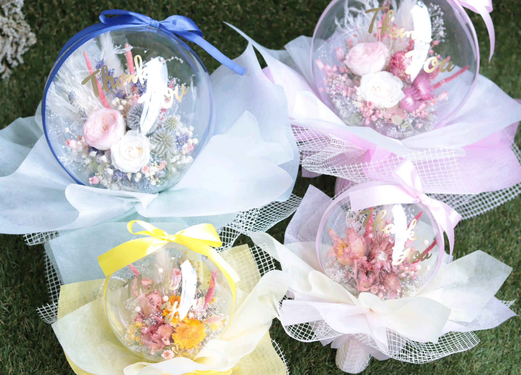 【お得な2点セット】「ありがとう」を伝えるバルーンフラワー＊Ｍ・Ｓサイズ＊プリザーブド&ドライフラワー＊贈呈品・誕生日