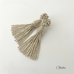 ビーズ タッセル ピアス/イヤリング【メタリックシルバー】ーGlanzーCharlotte Beads tassel 13枚目の画像