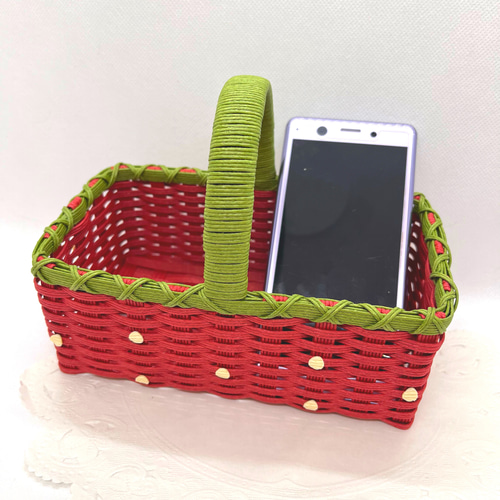 手付ミニかご いちご クラフトバンド フリーボックス・小物入れ