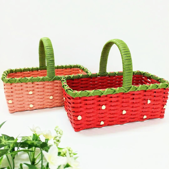 手付ミニかご いちご クラフトバンド フリーボックス・小物入れ