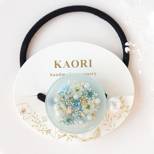 フラワーヘアゴム✳︎ブルー〉レジン 淡色 オシャレ かわいい