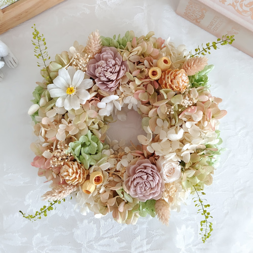 プリザーブドフラワーリース✨18cmふわふわ紫陽花×ピンク