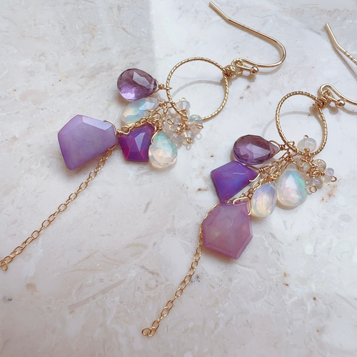 14kgfパープルカラーオパールピアス/イヤリング 14kgf ♢パープル