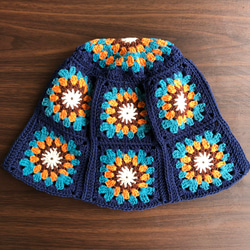 クロシェハット モチーフ編み バケットハット 帽子／夏/かぎ針編み