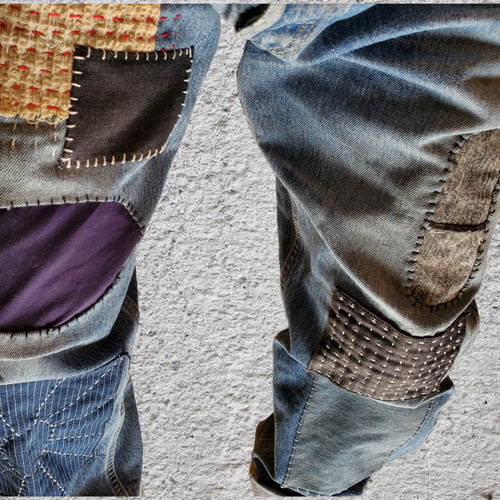 刺し子 パッチワーク Levi's501 W36 リメイク デニムパンツ