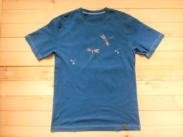 藍染めTシャツ とんぼ 赤とんぼ 勝ち虫 縁起良い Lサイズ 日本製 T 