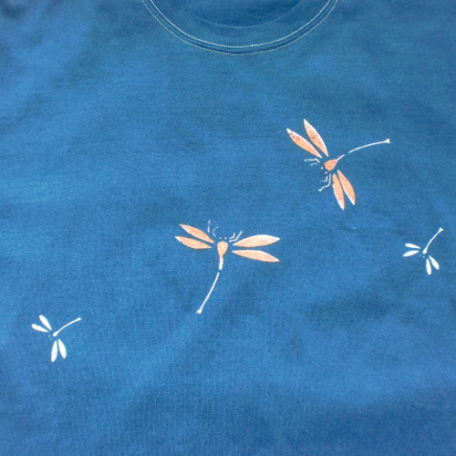 藍染めTシャツ とんぼ 赤とんぼ 勝ち虫 縁起良い Lサイズ 日本製 T 
