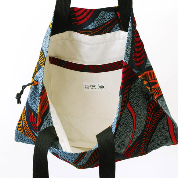 アフリカ布の巾着バッグ（アフリカンプリント）トートバッグ 7枚目の画像