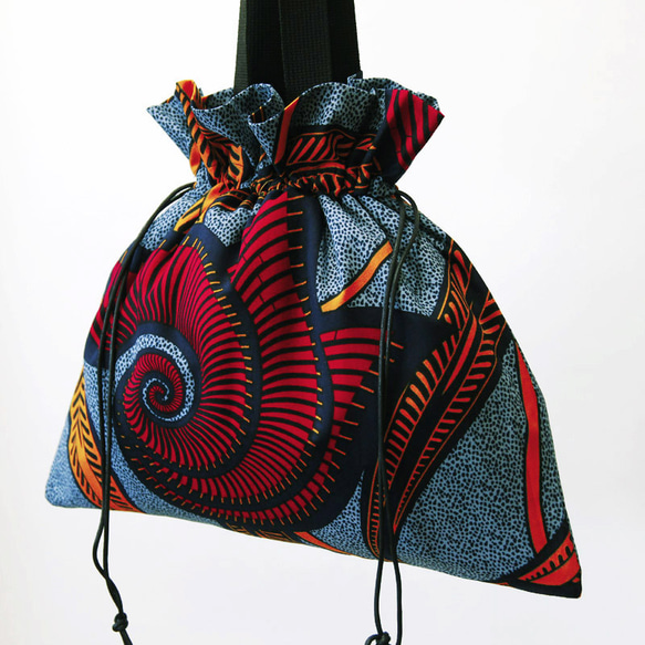 アフリカ布の巾着バッグ（アフリカンプリント）トートバッグ 4枚目の画像