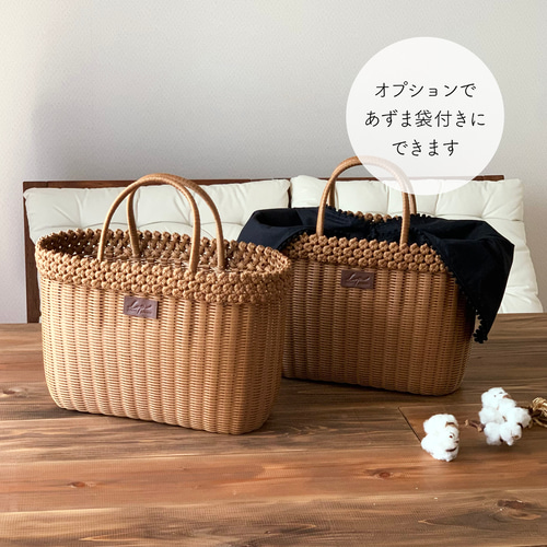 ブラウン かごバッグ Eの刺繍付き ブラウン かごバッグ Eの刺繍付き ブラウン かごバッグ Eの刺繍付き