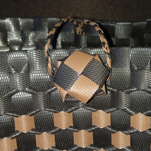 PPバンドプラかごバッグM 黒×茶(うろこ編み) かごバッグ michael-mama