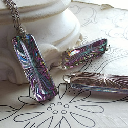 ヴィンテージ　紫陽花のような藤色Vitrail（約35×12㎜）Silverトーンネックレス 7枚目の画像