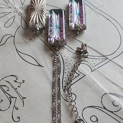 ヴィンテージ　紫陽花のような藤色Vitrail（約35×12㎜）Silverトーンネックレス 8枚目の画像