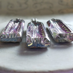 ヴィンテージ　紫陽花のような藤色Vitrail（約35×12㎜）Silverトーンネックレス 5枚目の画像