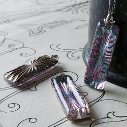 ヴィンテージ　紫陽花のような藤色Vitrail（約35×12㎜）Silverトーンネックレス 6枚目の画像