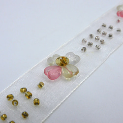 オーガンジービーズ刺繍リボン（Beads Flower ）20mm×50cm 2枚目の画像