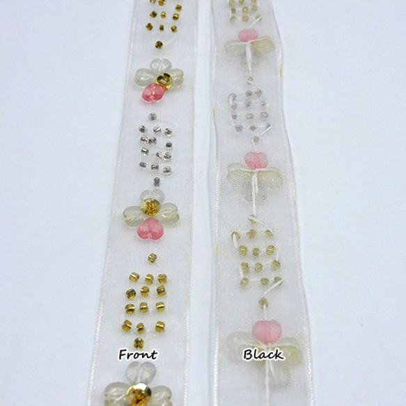 オーガンジービーズ刺繍リボン（Beads Flower ）20mm×50cm 4枚目の画像