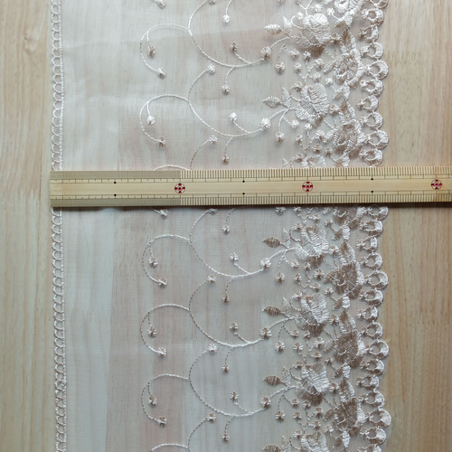 AZ133ゴールド 3Mチュールレース生地 ラッセルレース 花柄刺繍レース