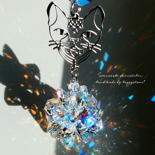 影も可愛い*猫とオーロラの花ミニサンキャッチャー/チェーンタイプ