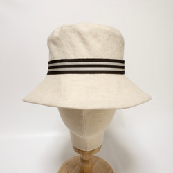 【春の準備】MOKUBAリボンの帽子✳︎コットンリネンのバケットハット【選べるサイズ受注生産】レディース帽子＊日差しよけ 5枚目の画像