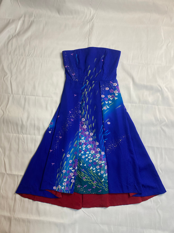 【贅沢を堪能】青のドレスとトップスの2点セット♡振袖リメイク 13枚目の画像