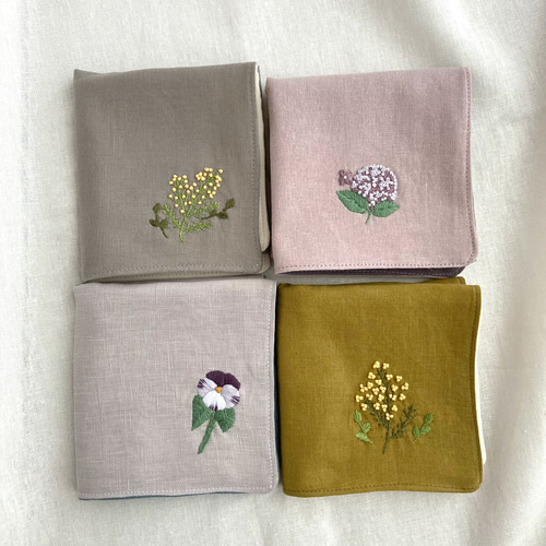 リネンとダブルガーゼの刺繍ハンカチ その他雑貨 めぐみ 通販
