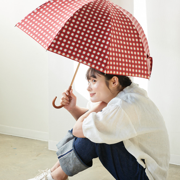 【晴雨兼用】coccaの日傘雨傘 gin-gam ‐ギンガム- 刺繍(ショート)《TPS-1143-1》 1枚目の画像