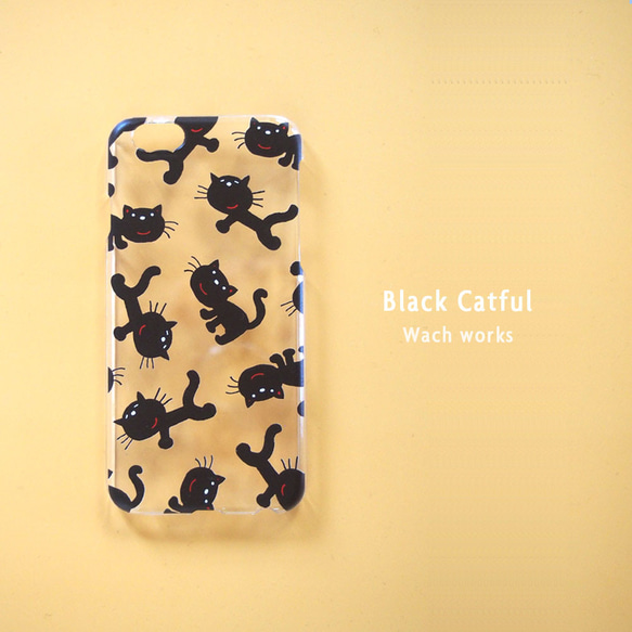 ソフトスマホケース【黒猫だらけ】ストラップオプション有り #iPhone15対応 1枚目の画像