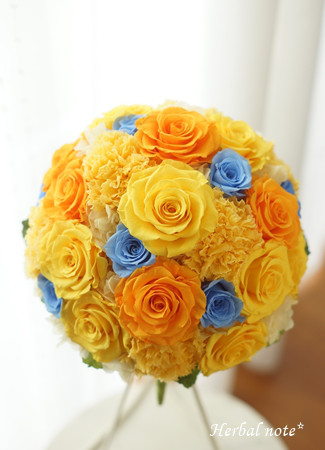 【オーダーメイド＊ウェディングブーケ】PB-156　ラウンドブーケ　イエロー　結婚式　披露宴