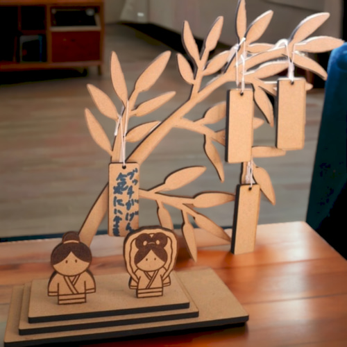 七夕　七夕飾り　ハンドメイド　木工　織姫と彦星　人形　置物　笹の葉　短冊　和紙 七夕 七夕飾り ハンドメイド 木工 織姫と彦星 人形 置物 笹の葉