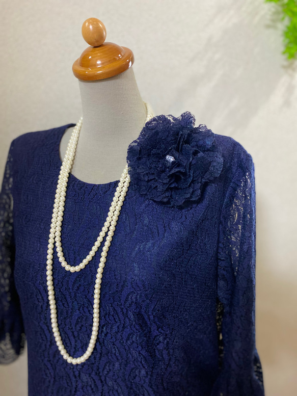 040 13号 紺 総レース ワンピース 長め マザーズドレス 顔合わせ