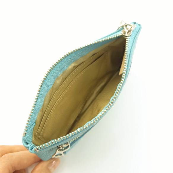 ミニ財布にもなる本革マルチケース(ミントブルー) お財布以外にも用途いろいろ！高級イタリアンレザー【かわつむ】 9枚目の画像