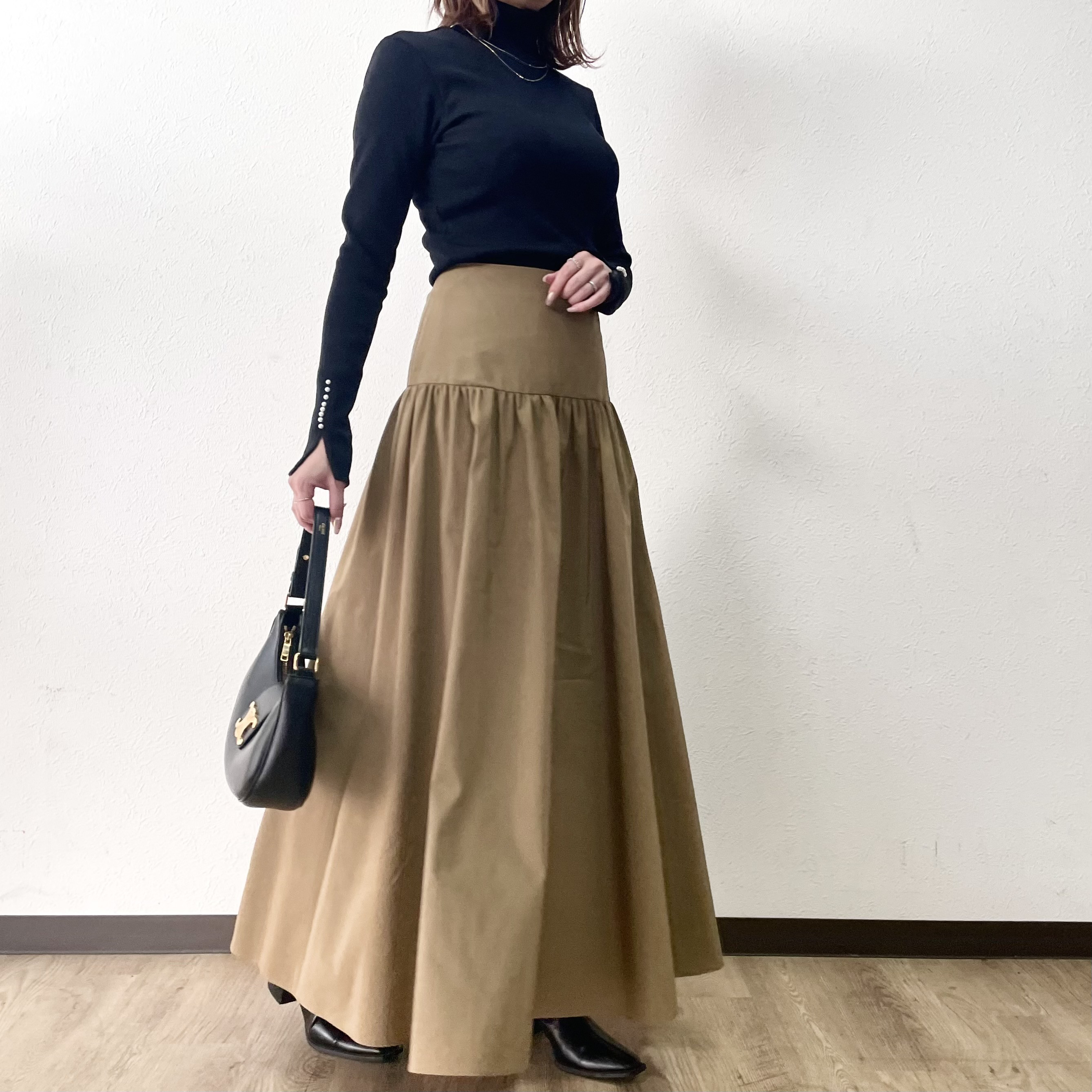 ボリュームティアードスカート【キャメル】　モード　カジュアル