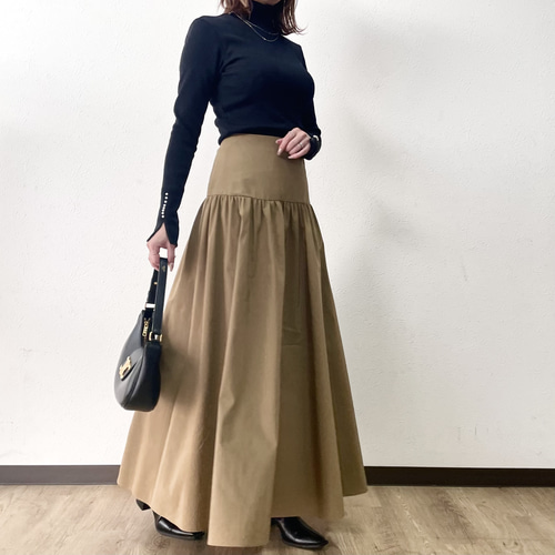 ボリュームティアードスカート【キャメル】 モード カジュアル ロング