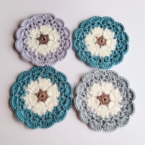 ✨再販 手編み ネモフィラのコースターセット4枚 コットン 編み物 約10