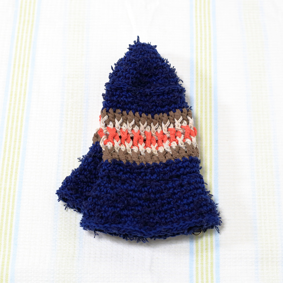 サマーニット帽　手編みのバケットハット　かぎ針編み　春夏　帽子　ネイビー　メンズ　レディース　ジュニア 8枚目の画像