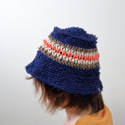 サマーニット帽 バケットハット リネン 麻混 手編み かぎ針編み 春夏