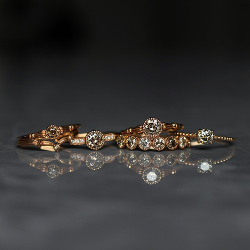 ブラウンダイヤモンド0.3ct 4本爪×ドットアーム K18PG リング