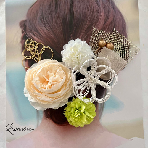 ꕤ髪飾り 水引 ヘアアクセサリー パステル プリザーブドフラワー 結婚 